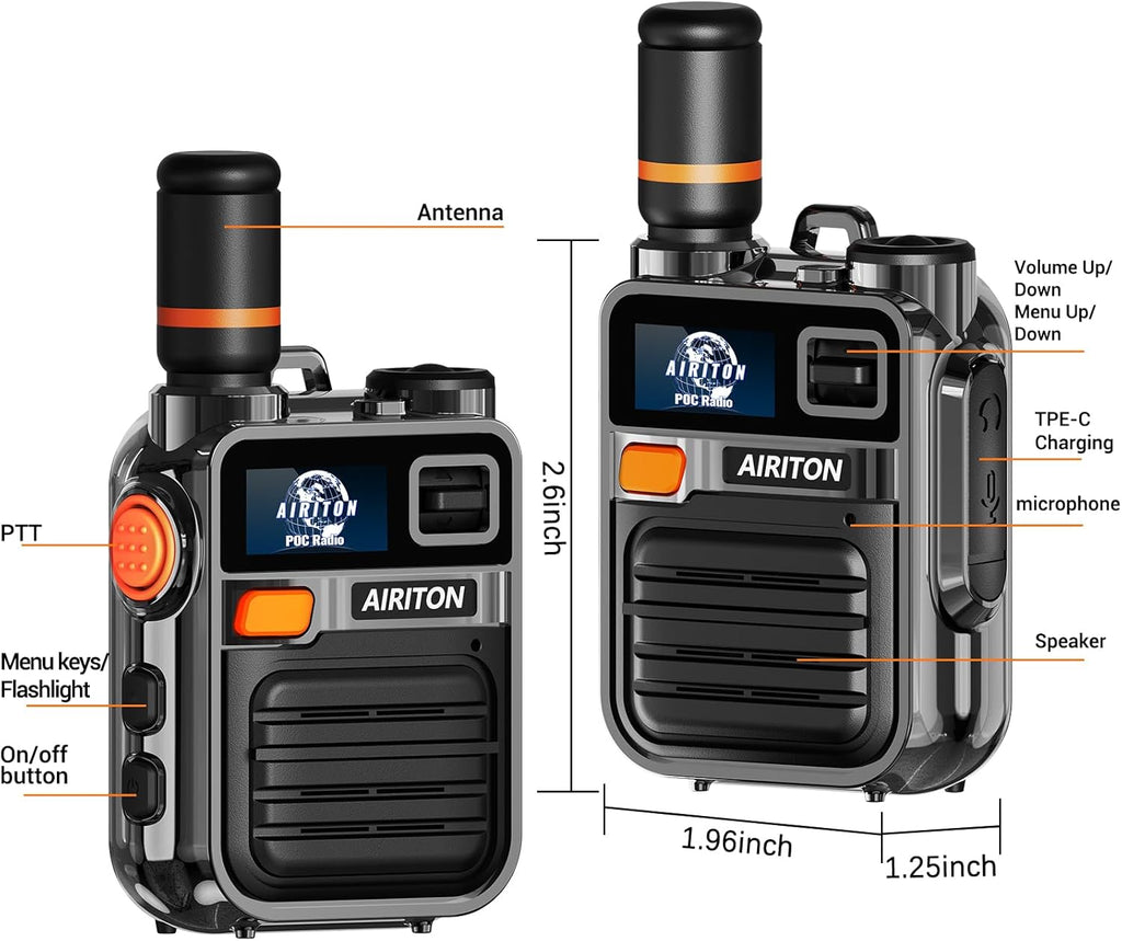 (Lifetime Free) Airiton Walkie Talkies Fast Radio Unlimited Range Nationwide Long Distance Handheld 4G LTE POC Two Way Radio Rapid Push to Talk Over Cellular Radio Long Range (2 with SIM Card)