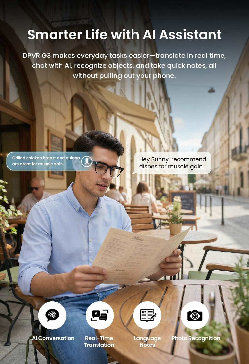 G5 AI Smart Glasses with Camera, 13MP Recording Glasses for Big Heads - XXL