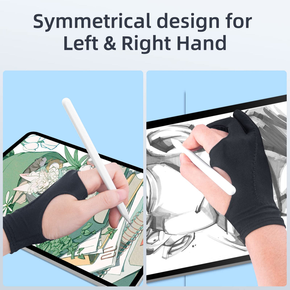 Drawing Glove Right Left Hand [Pink 2Pack] Palm Rejection Glove for iPad Surface Tablet,Graphic Tablet, Graphics Monitor Digital Art Sketching, Inking, Coloring Two Finger Artist Gloves