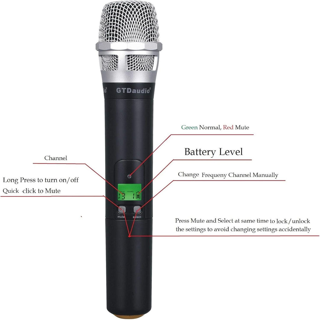 GTDaudio 4x800 Channels UHF Diversity Wireless Cordless Microphone System