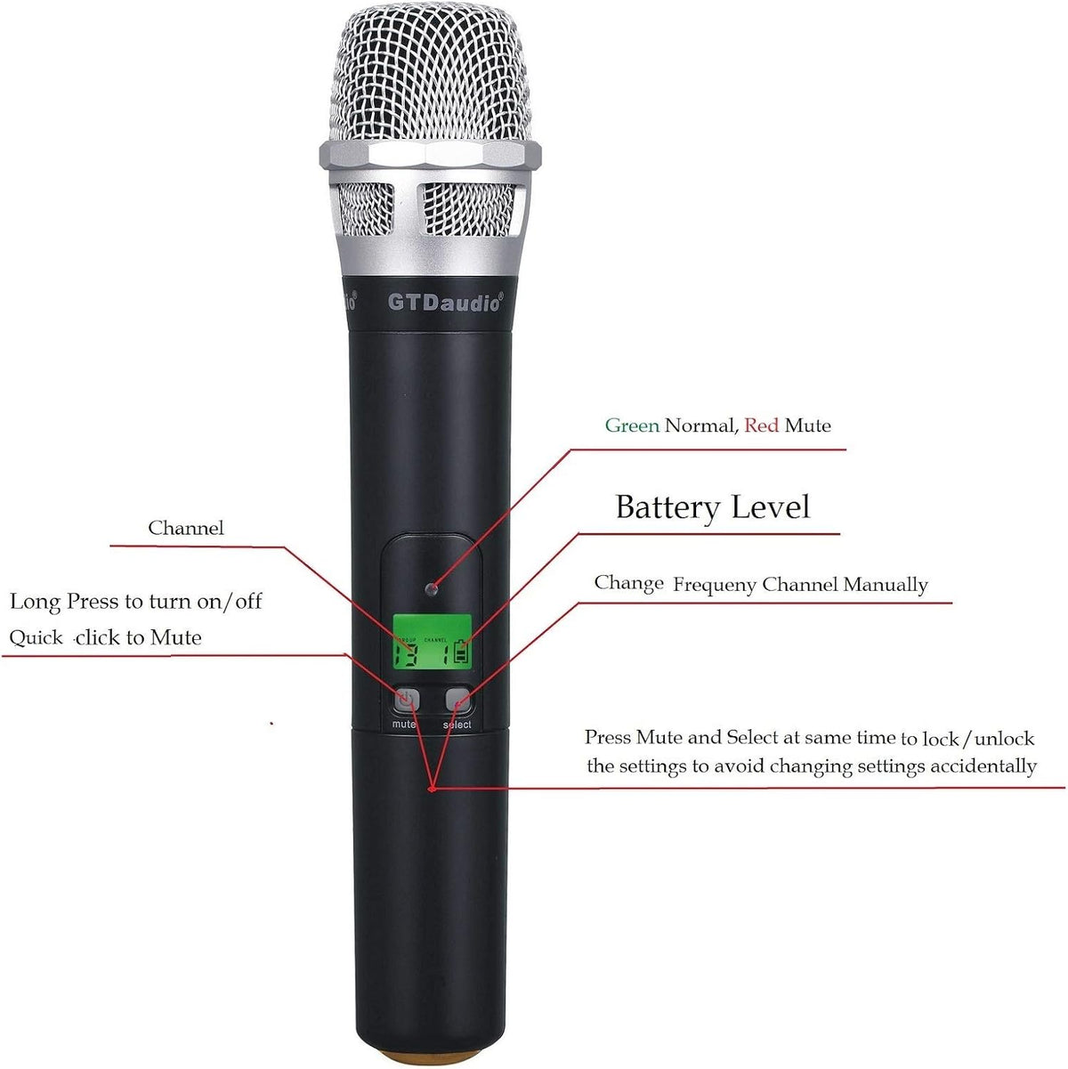 GTDaudio 4x800 Channels UHF Diversity Wireless Cordless Microphone System