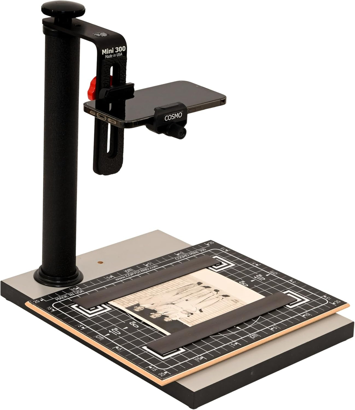 Cosmo Copy Stand, Mini 300, a Compact Tool with a Floating Magnet Board for Digitizing Old Photos with Your High-Pixel Camera or Smartphone Instead of Scanning. Made in the USA