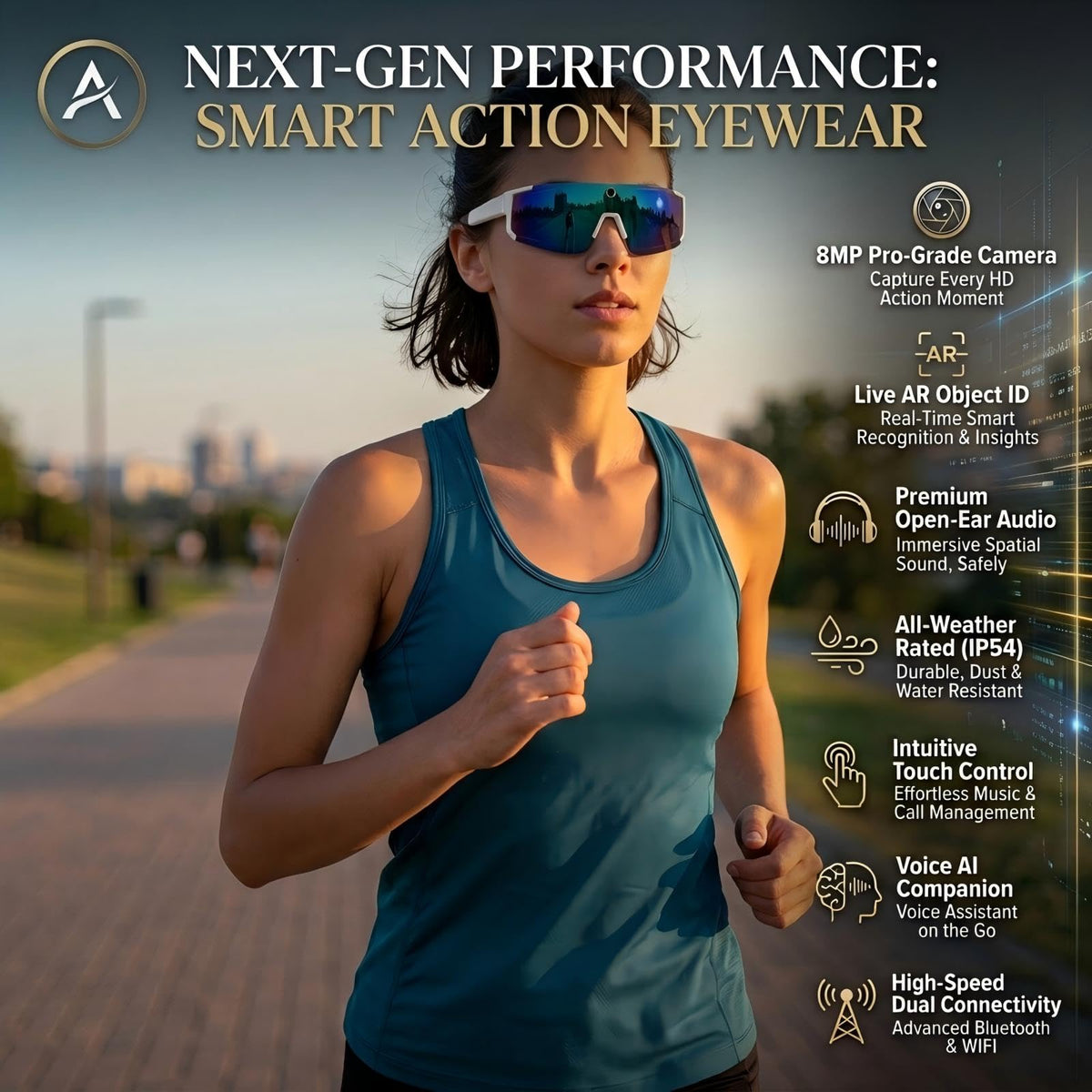 AI Smart Glasses with Camera, Bluetooth Sunglasses for Sports-Blue