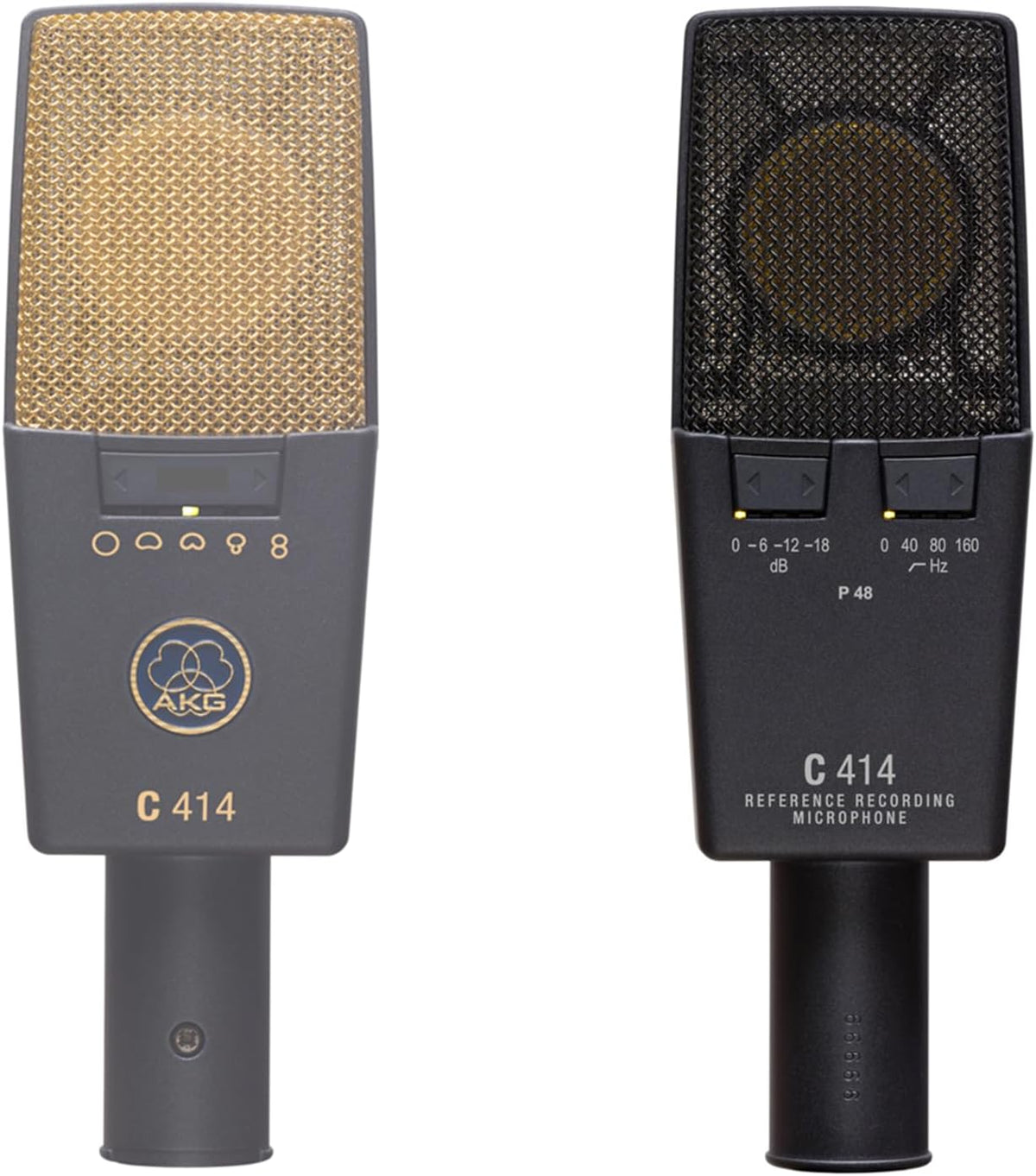 AKG Pro Audio C414XLS Pair Studio Grade Professional Large Diaphragm, Dual Capsule, Multi-Pattern, Vocal & Instrument Condenser Microphone with Aluminum Carrying Case. XLR Connector. Gray with Gold.