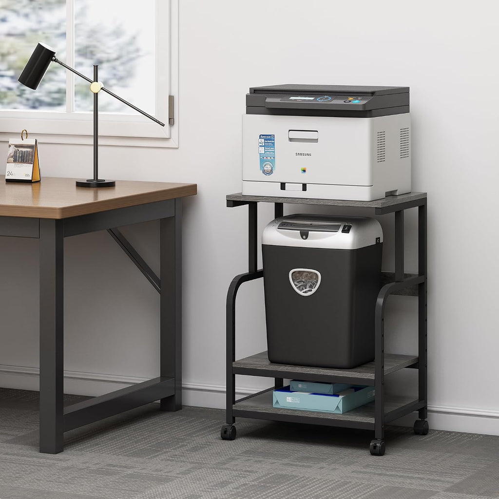 Fannova 3 Tier Gray Printer Stand with Height Adjustable Storage Shelf