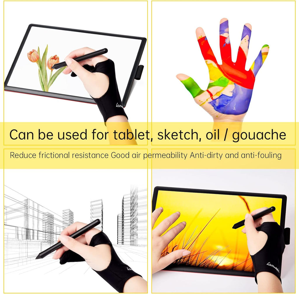 Digital Drawing Glove 2 Pack,Artist Glove for Drawing Tablet,ipad,Sketching,Art Glove with Two Finger for Right Hand and Left Hand ï¼Smudge Guard,Large,3.35 x8.98inch