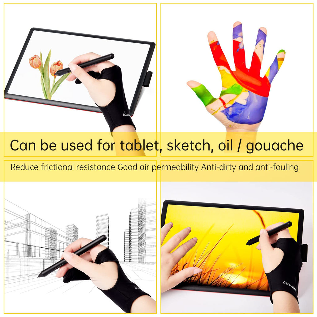 Digital Drawing Glove 2 Pack,Artist Glove for Drawing Tablet,ipad,Sketching,Art Glove with Two Finger for Right Hand and Left Hand ï¼Smudge Guard,Large,3.35 x8.98inch