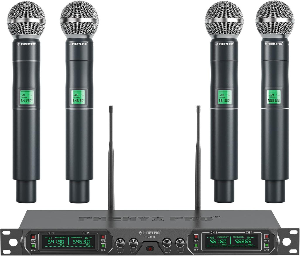 Phenyx Pro 4-Ch UHF Fixed Frequency Wireless Microphone System PTU-5000-4H