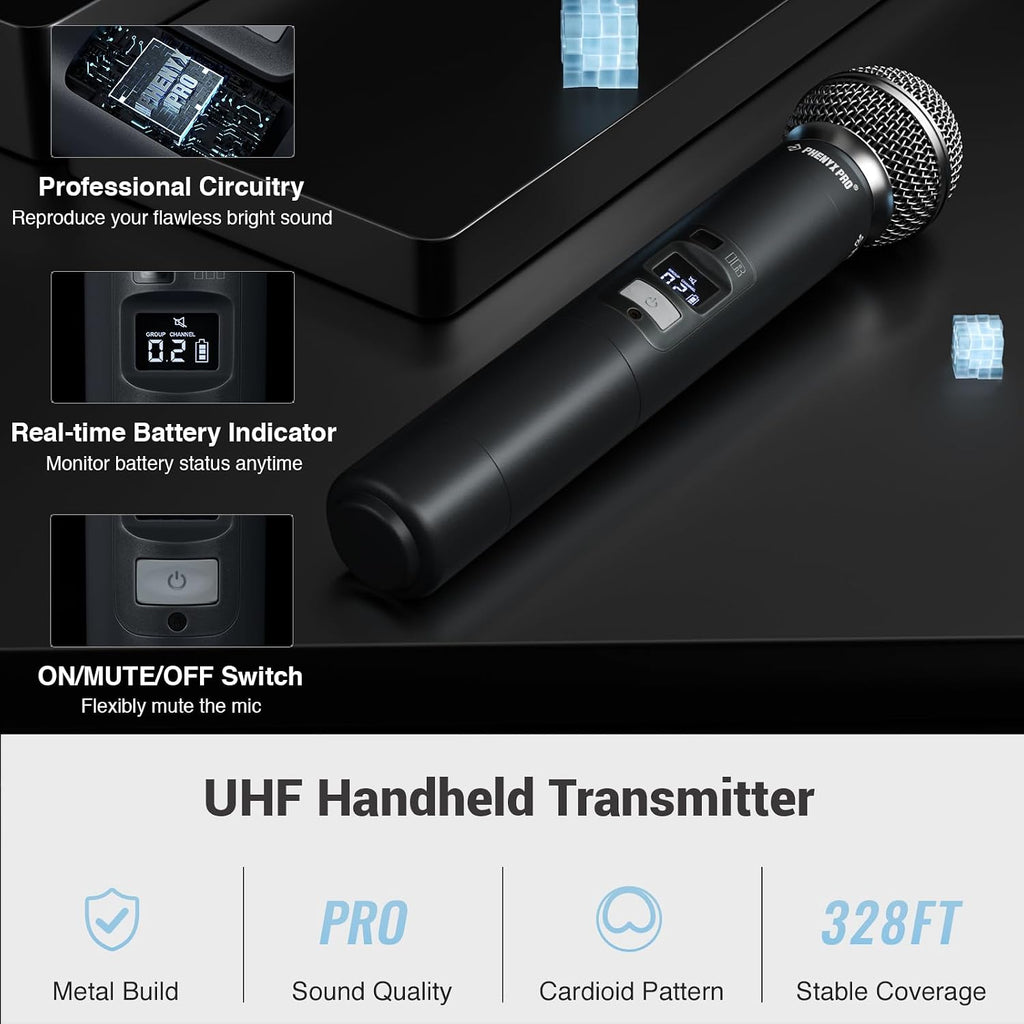 Phenyx Pro 4-Channel UHF Auto Scan Wireless Microphone System PTU-7000-2H2B