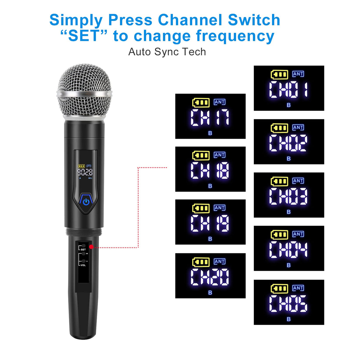 Wireless Microphone System with case, Metal UHF Dual Handheld 20 Channels Professional Cordless Mic System for Church, DJ, Karaoke,Wedding, Home KTV Set (Green)