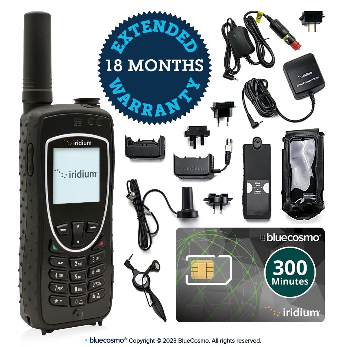 BlueCosmo Iridium Extreme Satellite Phone & 600 Minute 1 Year Global Prepaid SIM Card - Voice, SMS Text Messaging, GPS Tracking, Emergency SOS - Online Activation - 24/7