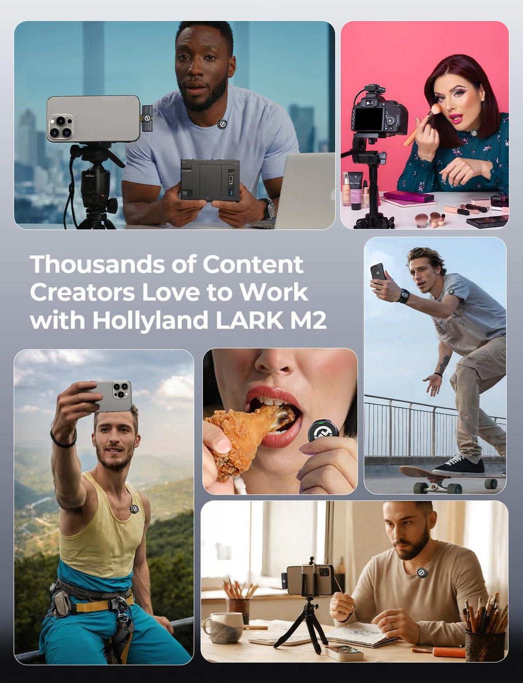 Hollyland Lark M2 Wireless Microphone for iPhone/Camera/Android/PC, 48kHz/24-bit High Fidelity Audio, 300m Range, Noise Cancelling, 40h Use, YouTube, Vlog, Streaming (Black, with Camera RX + USB-C RX)