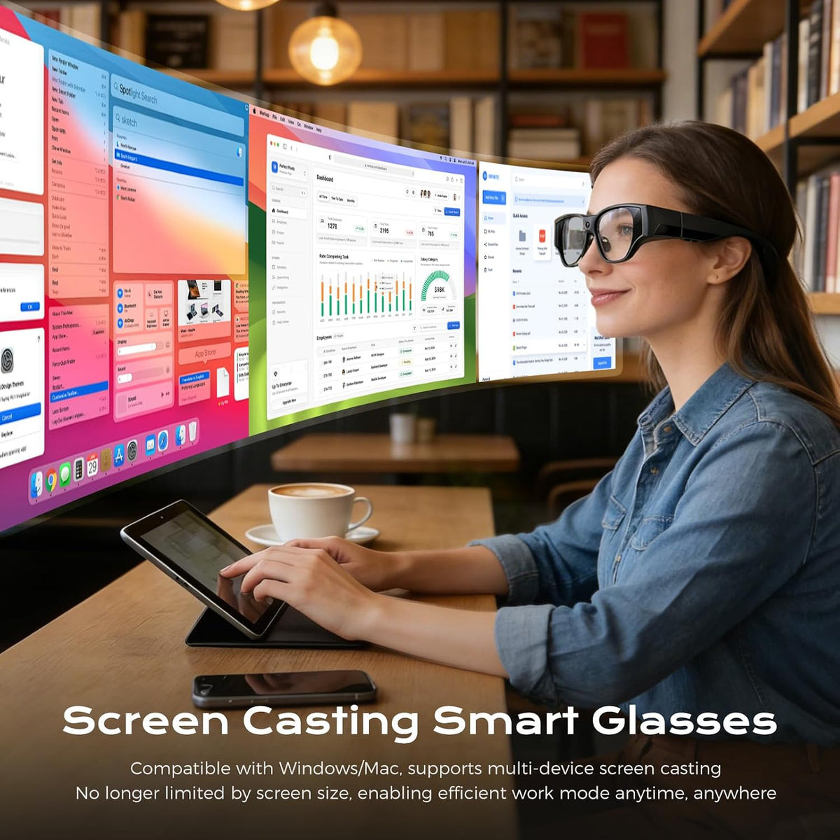 AR Smart Glasses, 150" 1080P Micro-OLED Display, 16MP Camera, 3DoF Ring Control, Android 14, 8G+128G, 36Â° FOV, Light Waveguide Lens for Streaming & Office AR Smart Glasses