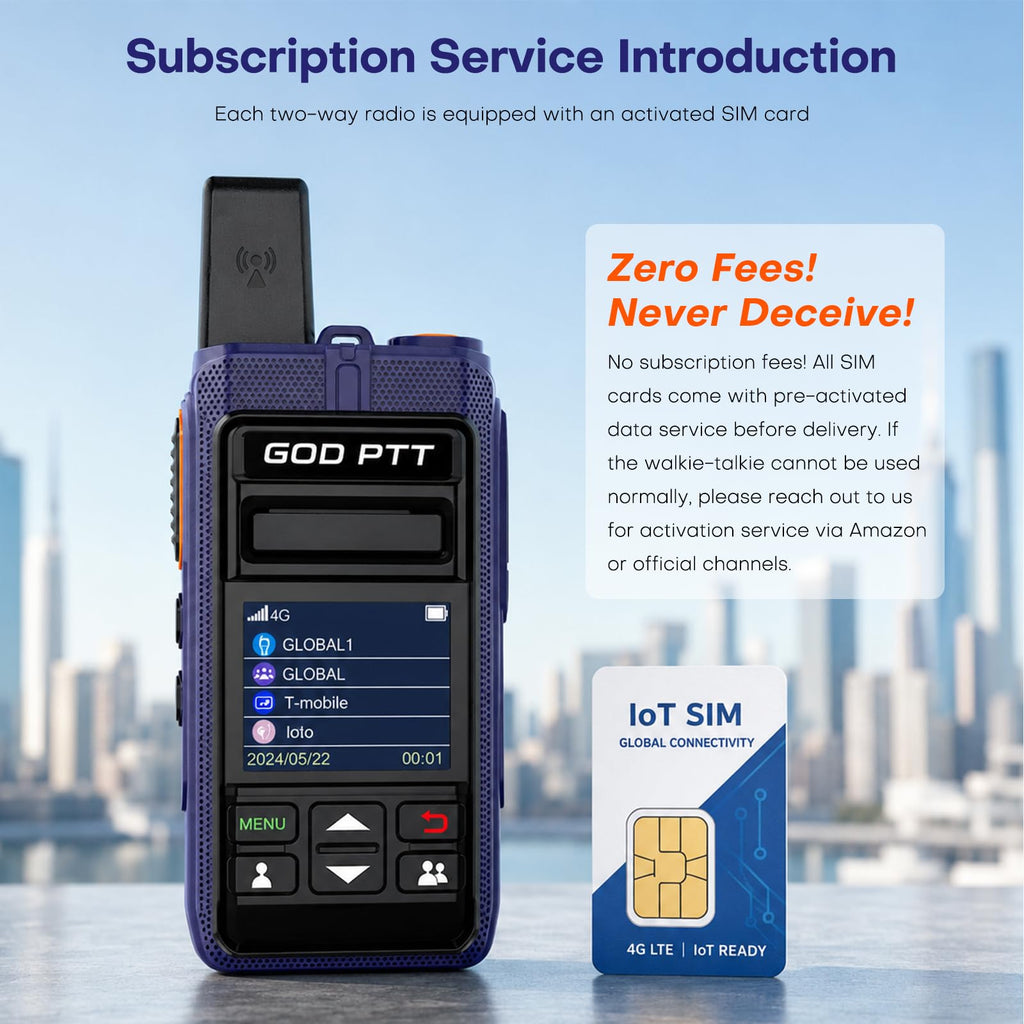 4G LTE PoC Walkie Talkies, Unlimited Range, SIM & Headsets, 2 Pack