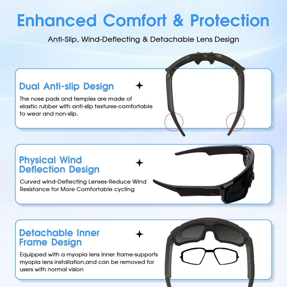 AI Smart Glasses with Camera for Cycling & Outdoor Sports - Blue
