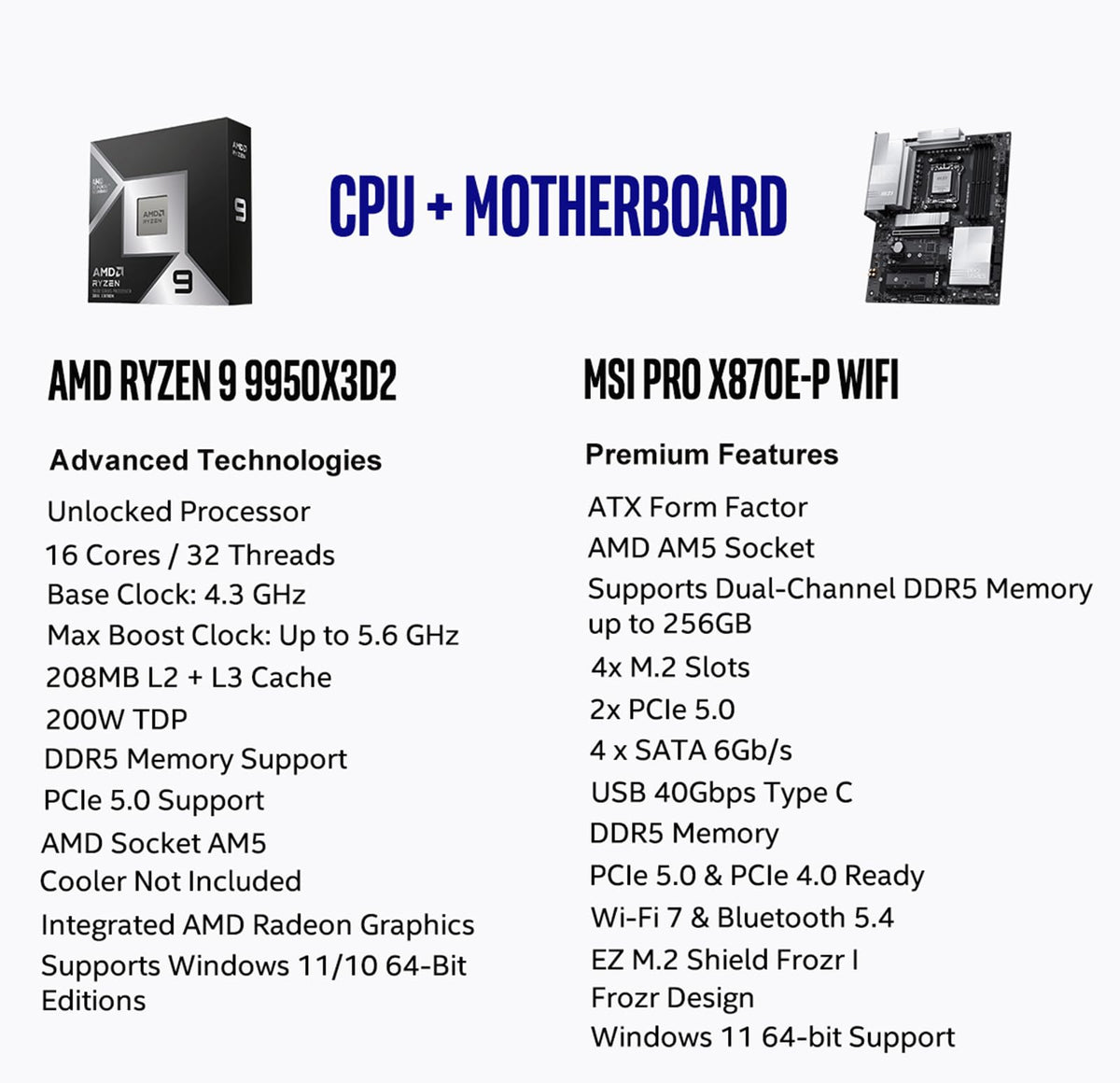 Micro Center AMD 9950X3D Processor with MSI MAG X870E Tomahawk Motherboard