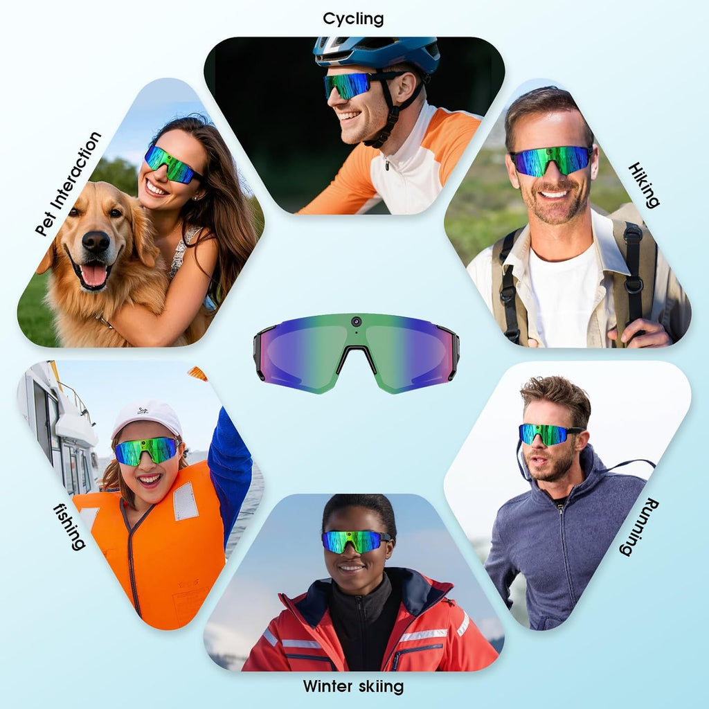 AI Smart Glasses with Camera for Cycling & Outdoor Sports - Blue