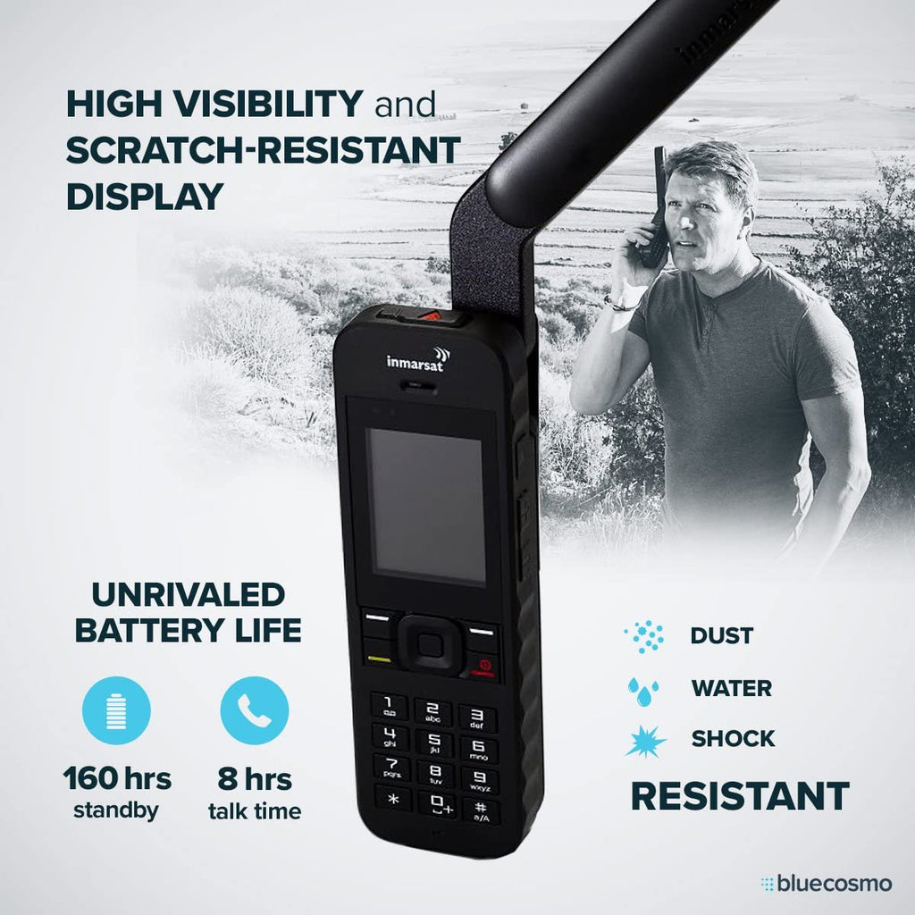 BlueCosmo Inmarsat IsatPhone 2.1 Satellite Phone Kit (SIM Included), unlocked - Global Coverage - Voice, SMS, GPS Tracking, Emergency SOS - Prepaid and Monthly Service Plan Options