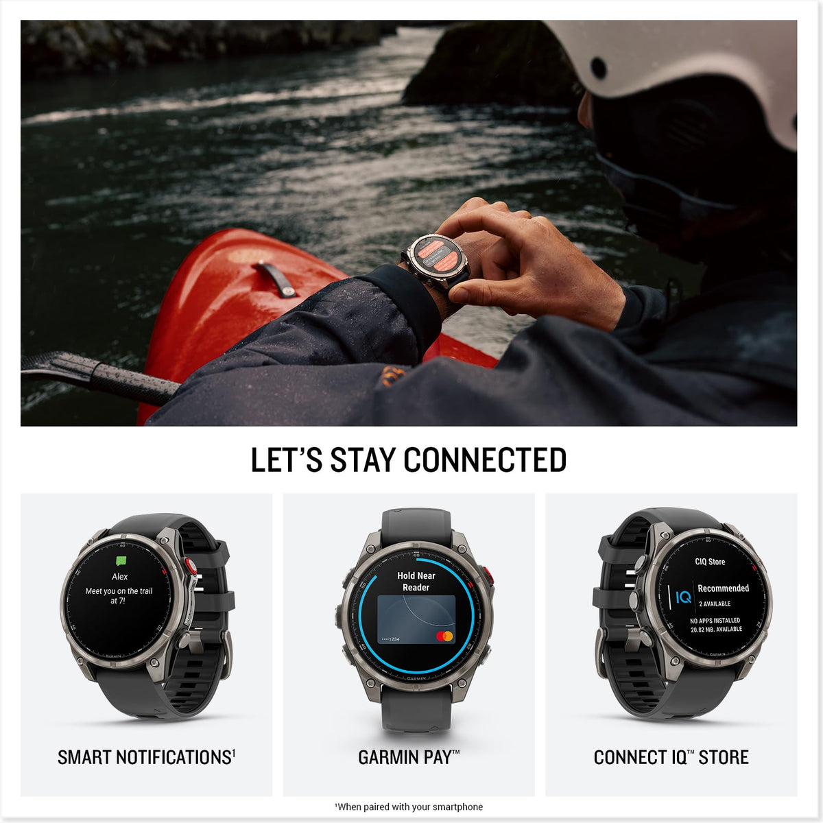 Garmin Fenix 8 Pro, 47mm, AMOLED Display, Premium Multisport GPS Smartwatch, inReach Technology for Emergency Survival, Health Tracking | Titanium/Graphite, Signature Series Modern Power Stand