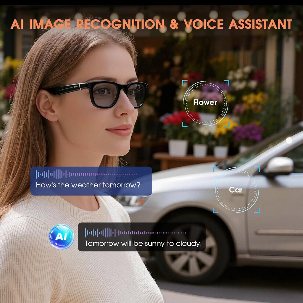 AI Camera Smart Glasses, 4K Video Sunglasses with 3600mAh Charging Case
