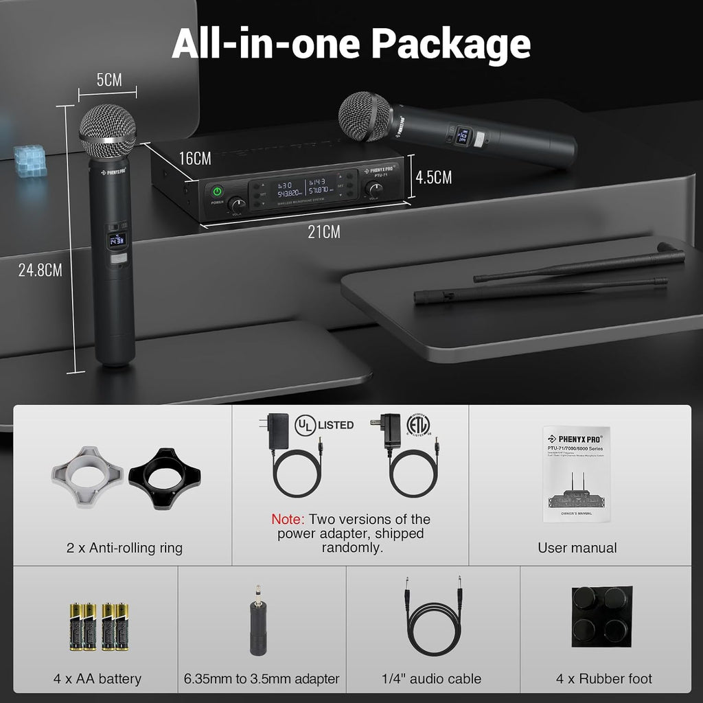 Phenyx Pro Dual UHF Auto Scan Handheld Wireless Microphone System PTU-71-2H