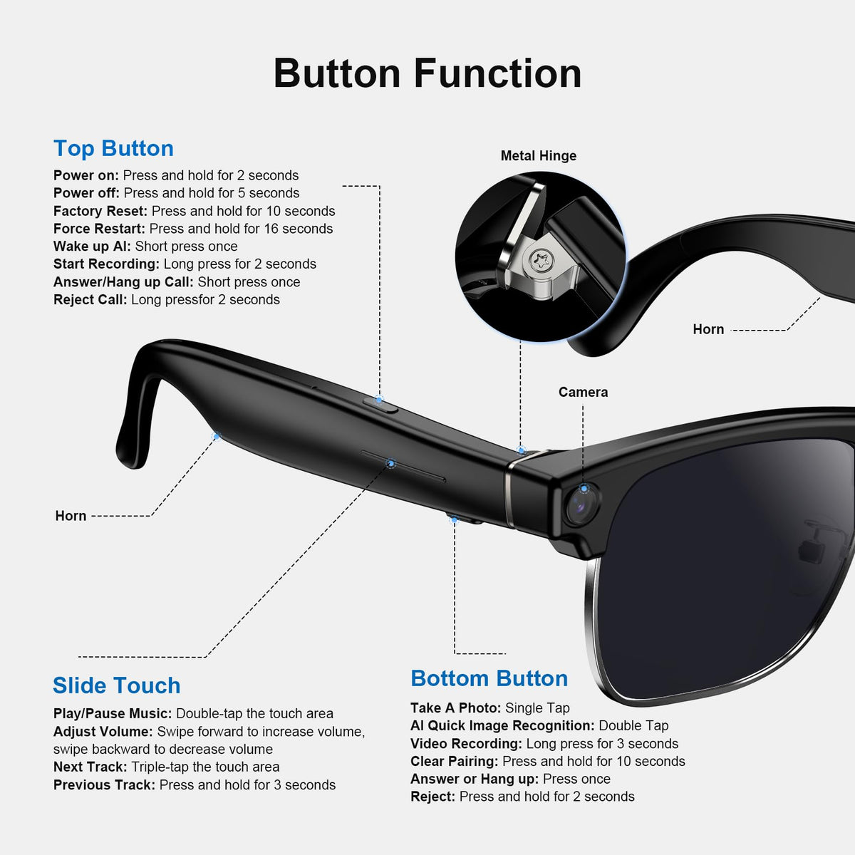 Blackview AI Smart Glasses with Camera, BT Call/Photo/4K HD Video Recording Glasses with Real-Time Translation, AI Voice Assistant, Object Recognition, Blue Light Blocking Graduated Lenses