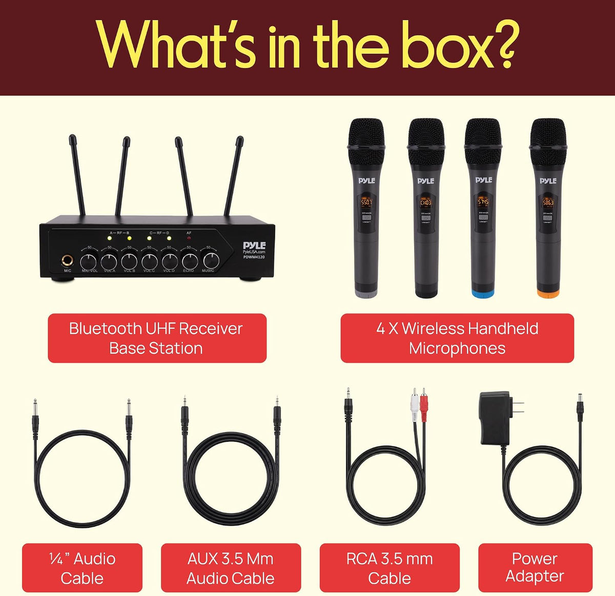 Pyle Wireless Microphones, Professional UHF Dual Microphones for Karaoke, Wireless Dynamic Microphone System Set with Rechargeable Receiver,Plug and Play, Speech, Wedding, Church, PA System