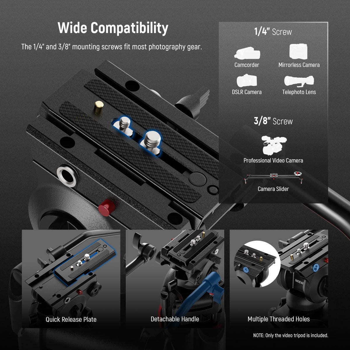 NEEWER 79"/200cm Video Tripod, Heavy Duty Aluminum Alloy Camera Tripod
