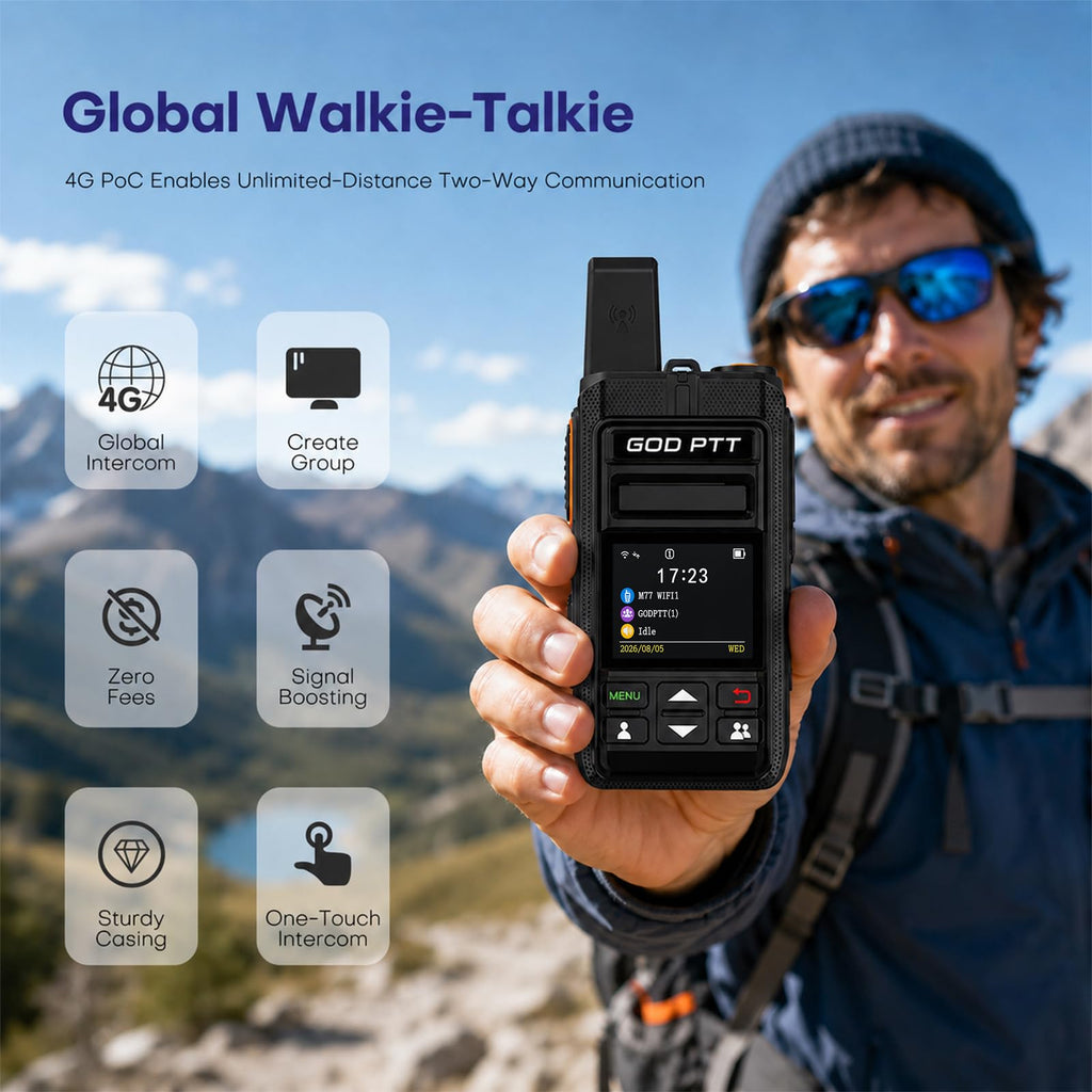 4G LTE PoC Walkie Talkies, Unlimited Range, SIM & Headsets, 2 Pack