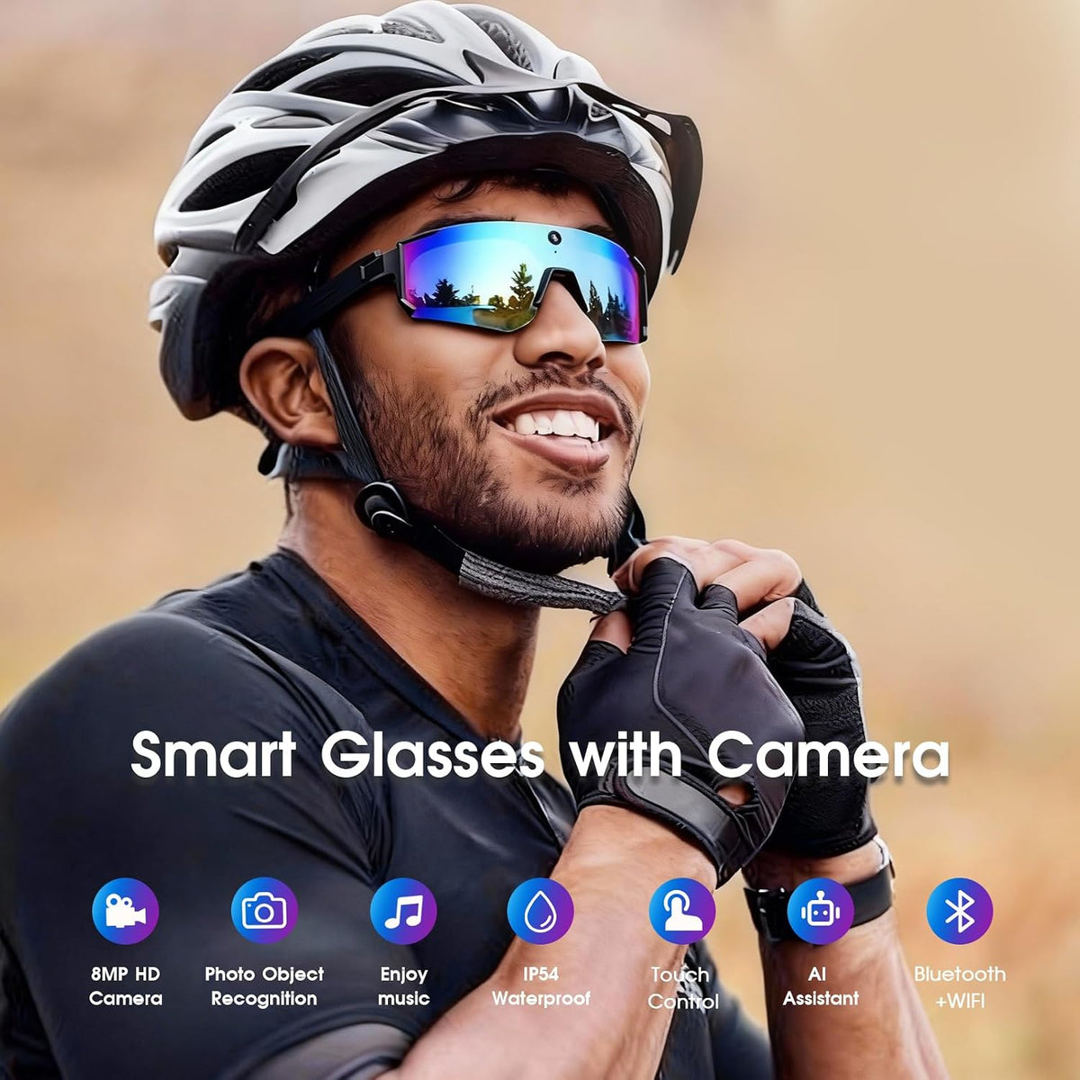 AI Smart Glasses with Camera for Cycling & Outdoor Sports - Blue