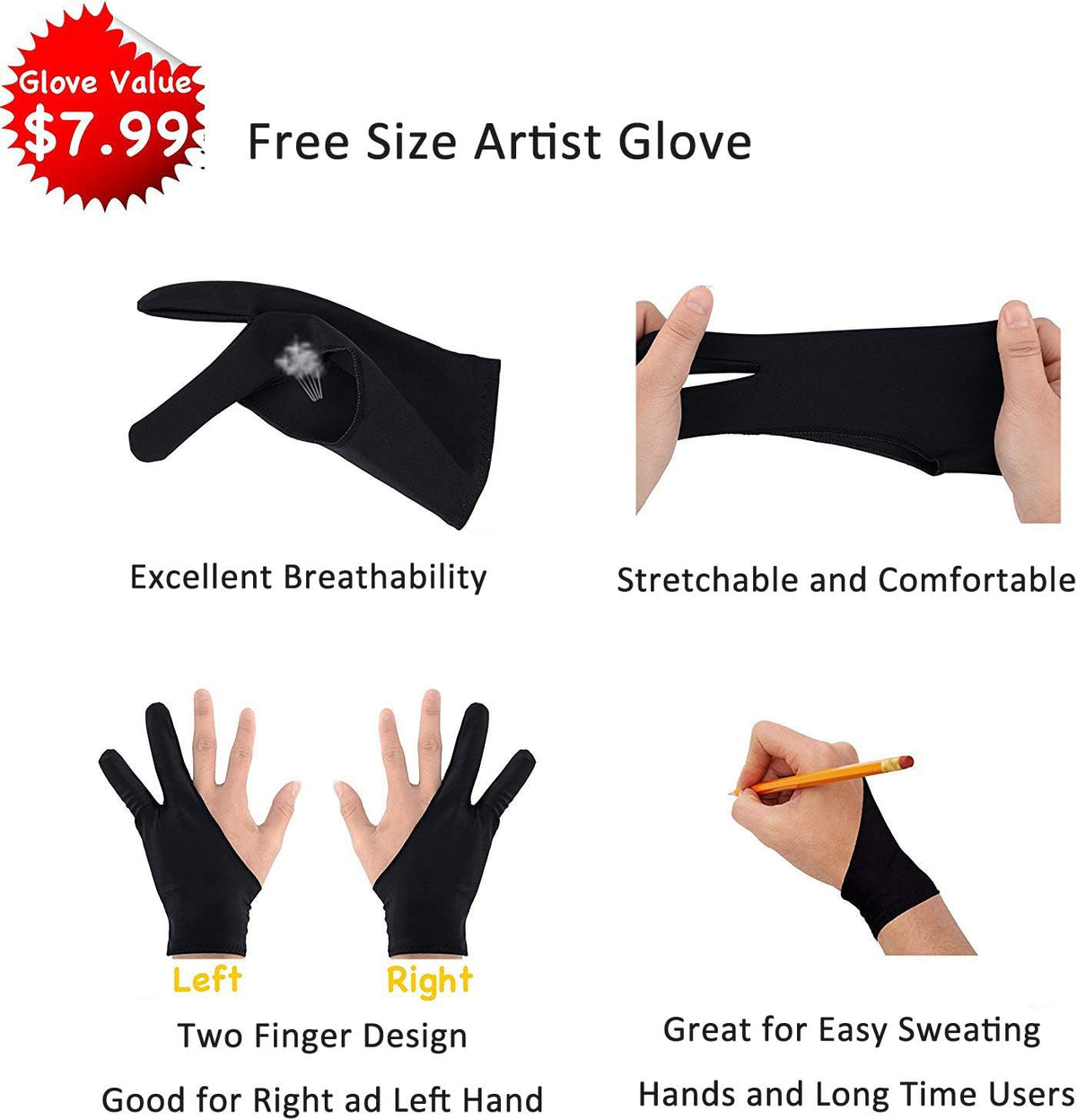 Graphics Drawing Tablet Carry Case with Artist Glove Compatible for Wacom Intuos Pro PTH660 Medium Case Huion H1060P, H950P, HS610, Xp-Pen Deco 01 V2, Ugee M708 and VEIKK A30 (Black)