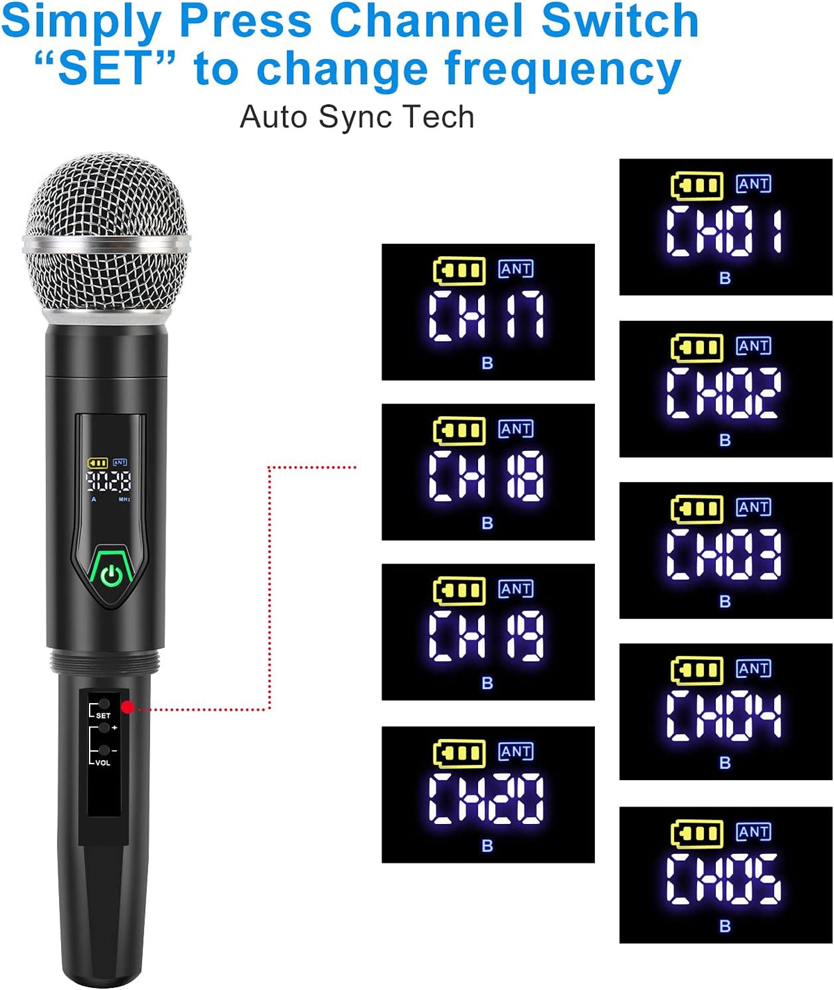 Wireless Microphone System with case, Metal UHF Dual Handheld 20 Channels Professional Cordless Mic System for Church, DJ, Karaoke,Wedding, Home KTV Set (Green)