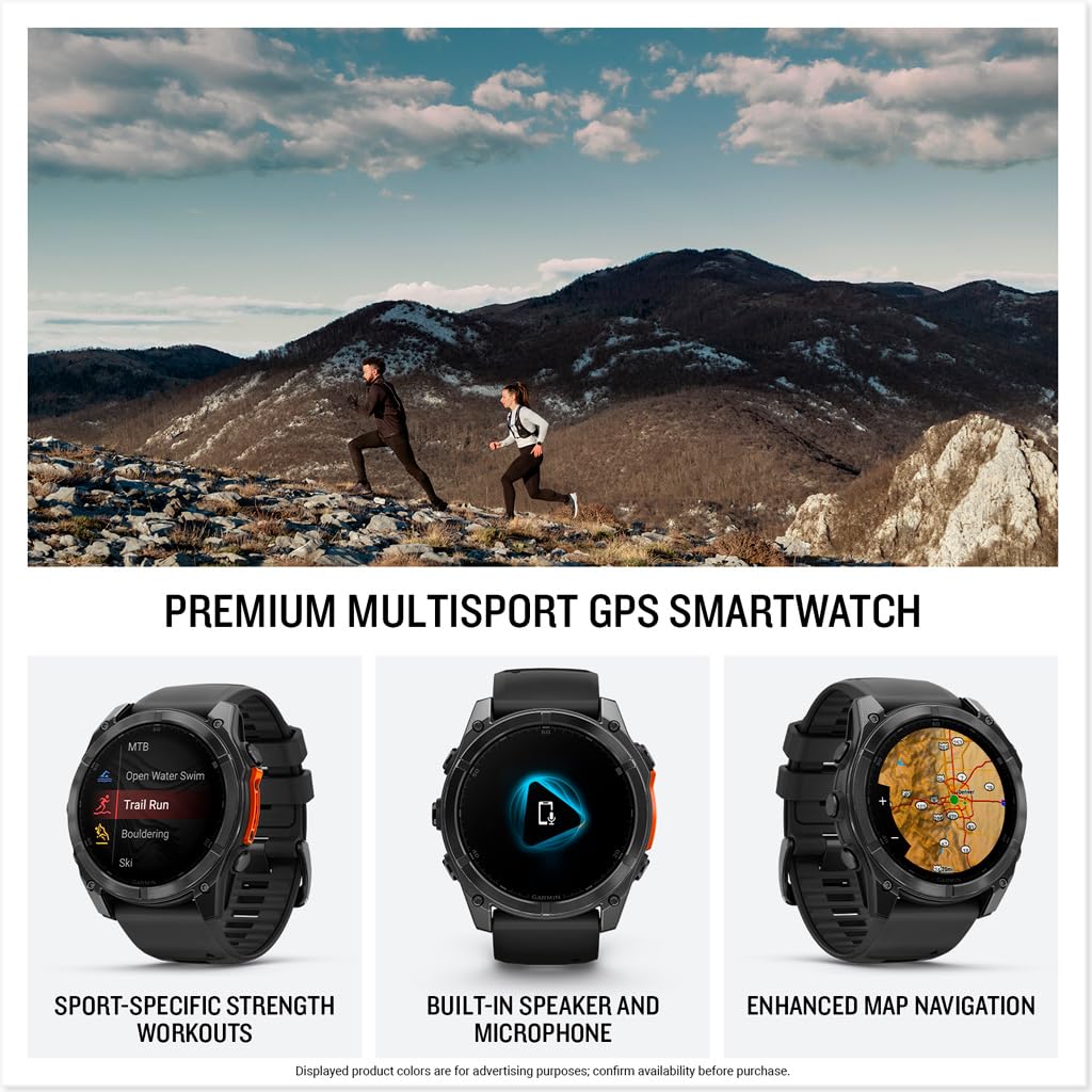 Garmin Fenix 8 Pro, 47mm, AMOLED Display, Premium Multisport GPS Smartwatch, inReach Technology for Emergency Survival, Health Tracking | Titanium/Graphite, Signature Series Modern Power Stand