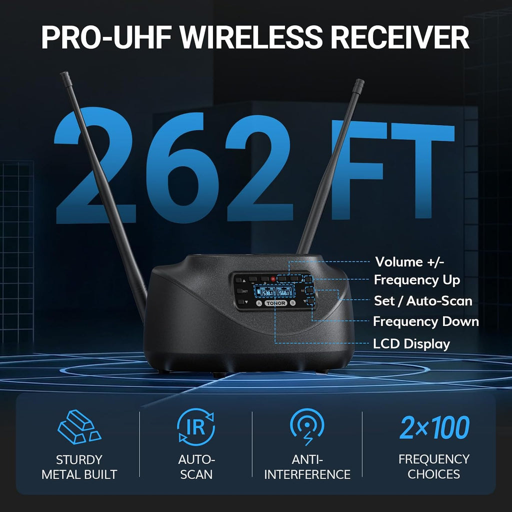 TONOR Bluetooth Wireless Microphones, Rechargeable UHF Cordless Microphone System for Home Party, Metal Dual Handheld 260ft for Home Karaoke, Church, Party,TW-790, Black