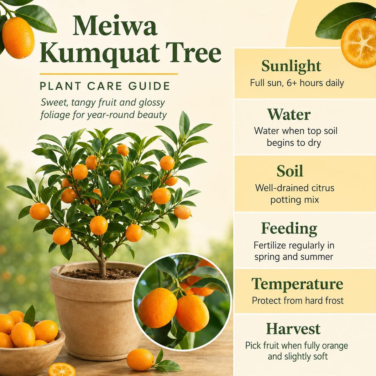 Meiwa Sweet Kumquat Tree Live Plant, 1 Gallon Pot, Fresh Round Sweet Fruit with Edible Peel, Fragrant Blooms | Ideal for Home Gardens and Patios (No Ship to CA, HI, AK)