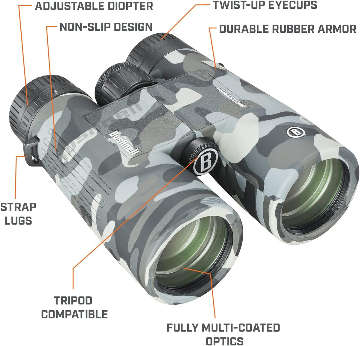 Bushnell Blackout Camo 10x42 IPX7 Waterproof Binoculars with Fully-Multi Coated Lenses and Durable Rubber Armor, Binoculars for Hunting, Boating Birdwatching