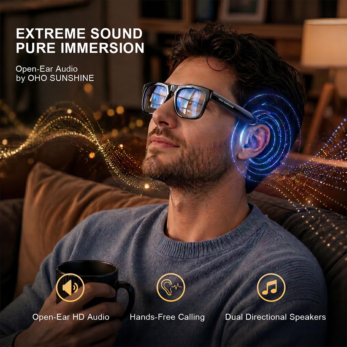 OHO AI Smart Glasses, UV400 Z87+ Audio Open Ear Bluetooth Sunglasses