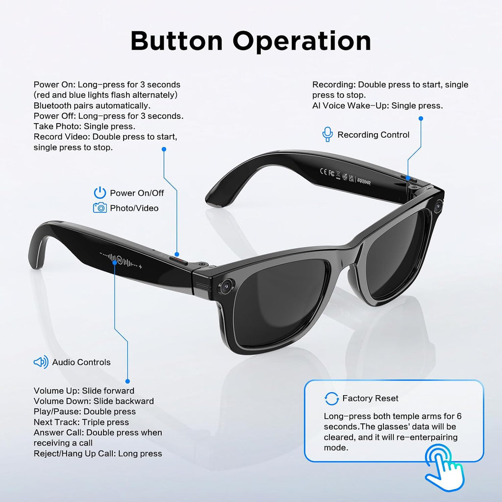 Smart Glasses with Camera, 13MP HD AI Recording Sunglasses for Men Women