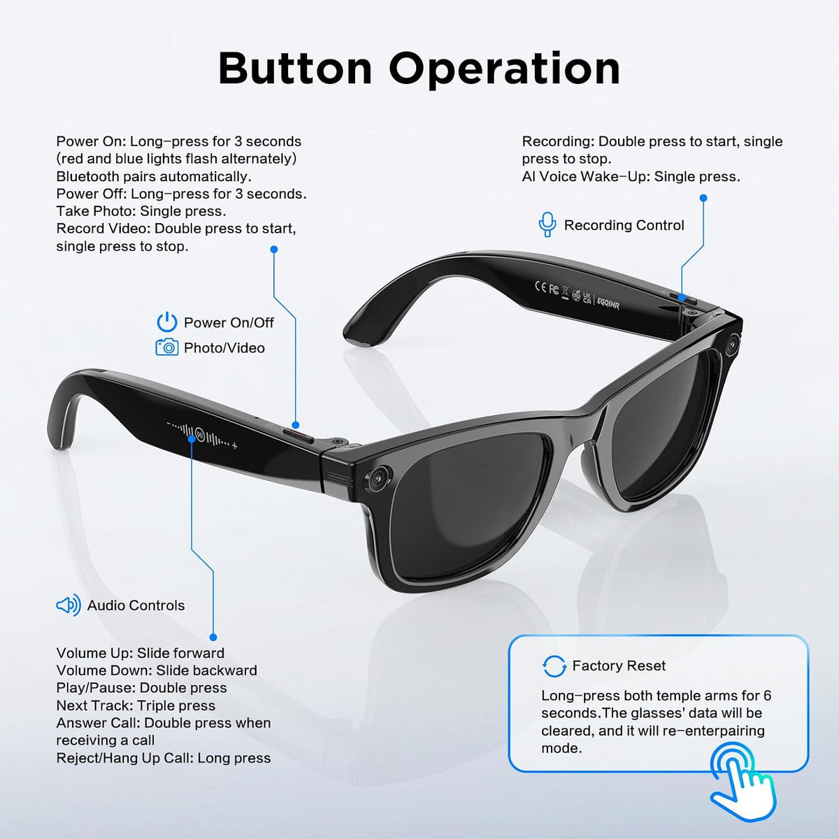Smart Glasses with Camera, 13MP HD AI Recording Sunglasses for Men Women