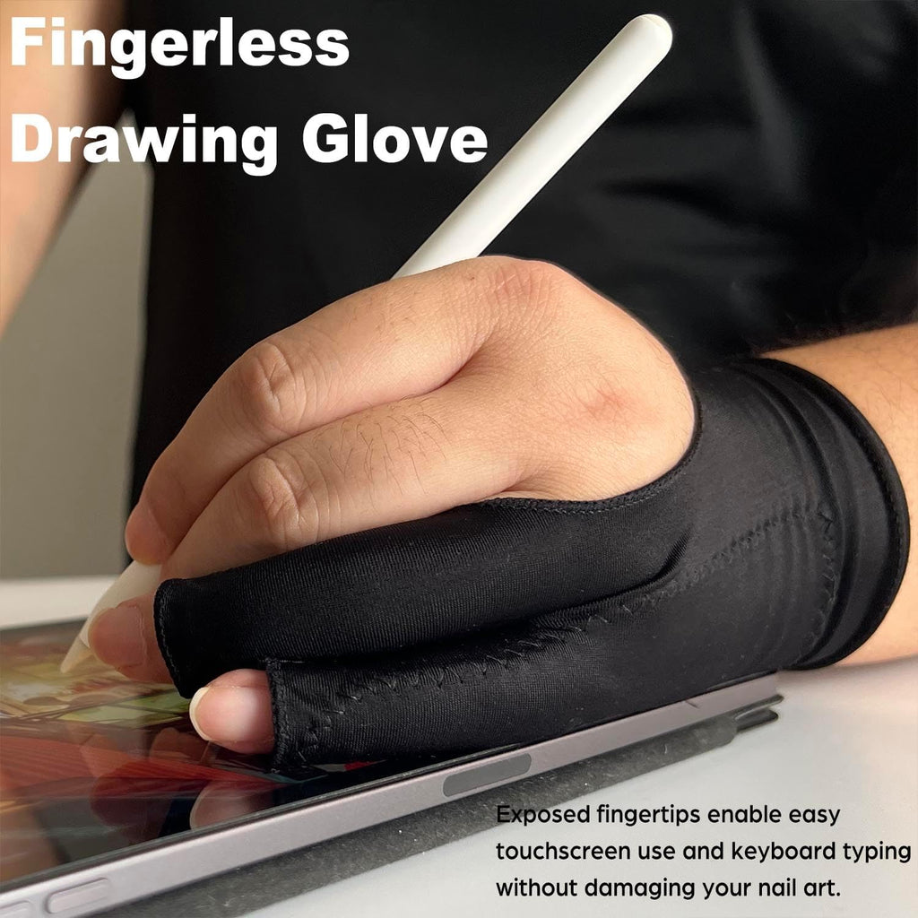 Drawing Glove, Artist Glove for Drawing Tablet, iPad, Digital Art Creation - Palm Rejection, Exposed Fingertip, Suitable for Left and Right Hand - XS, Pack of 2