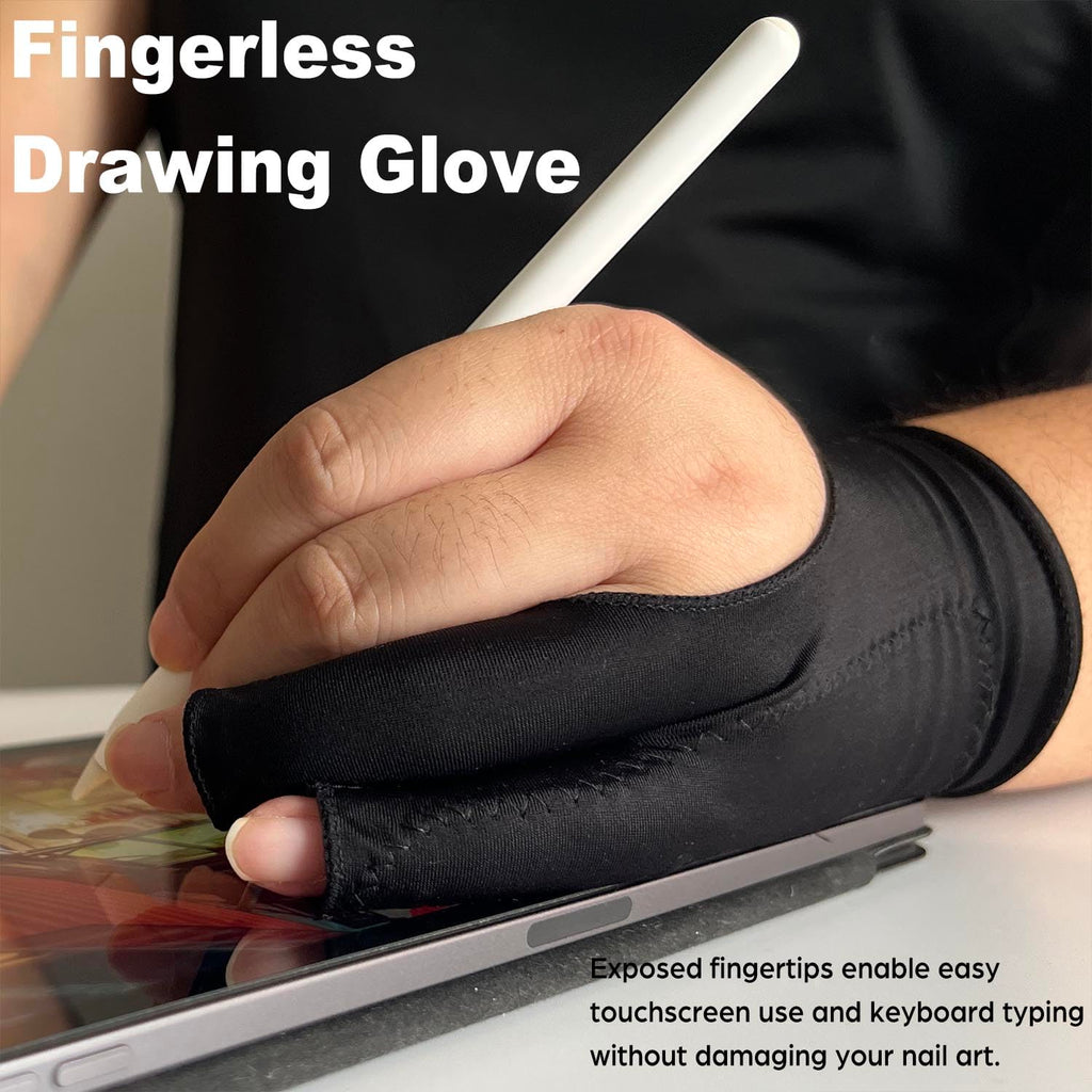 Drawing Glove, Artist Glove for Drawing Tablet, iPad, Digital Art Creation - Palm Rejection, Exposed Fingertip, Suitable for Left and Right Hand - XS, Pack of 2