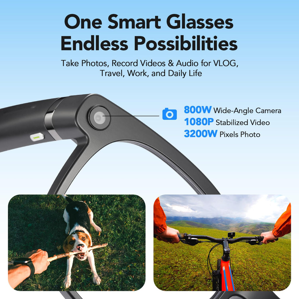 Sporty AI Bluetooth Smart Glasses with Camera for Cycling & Hiking Unisex