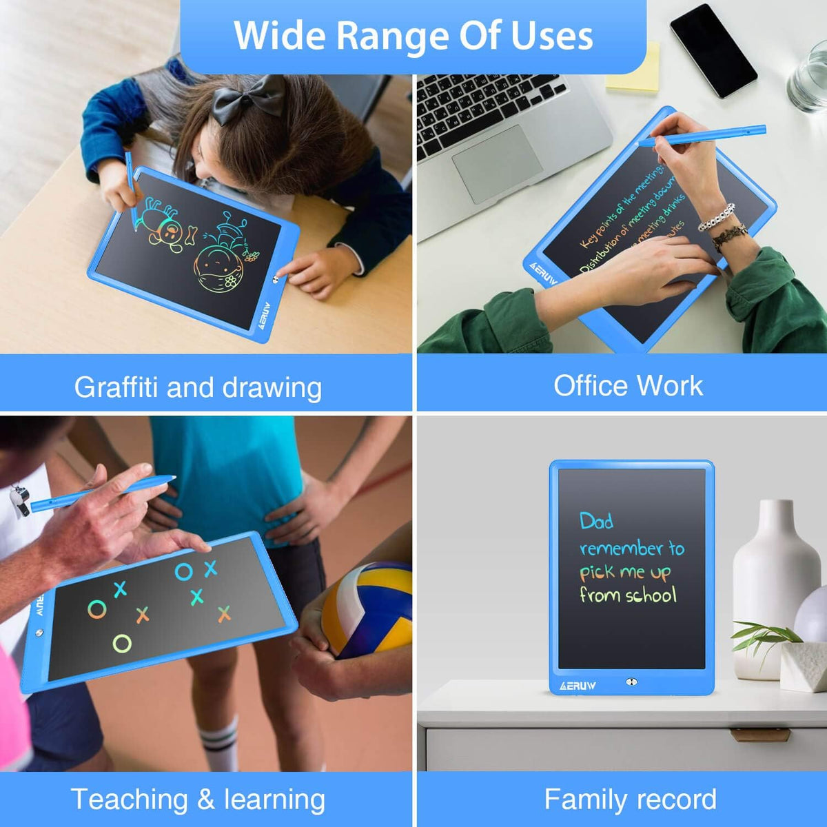 LCD Writing Tablet Colorful 10 Inch Electronic Graphics Doodle Board eWriter Drawing Pad with Memory Lock Kids & Adults Home School Office Handwriting Tablet Gifts(Blue)