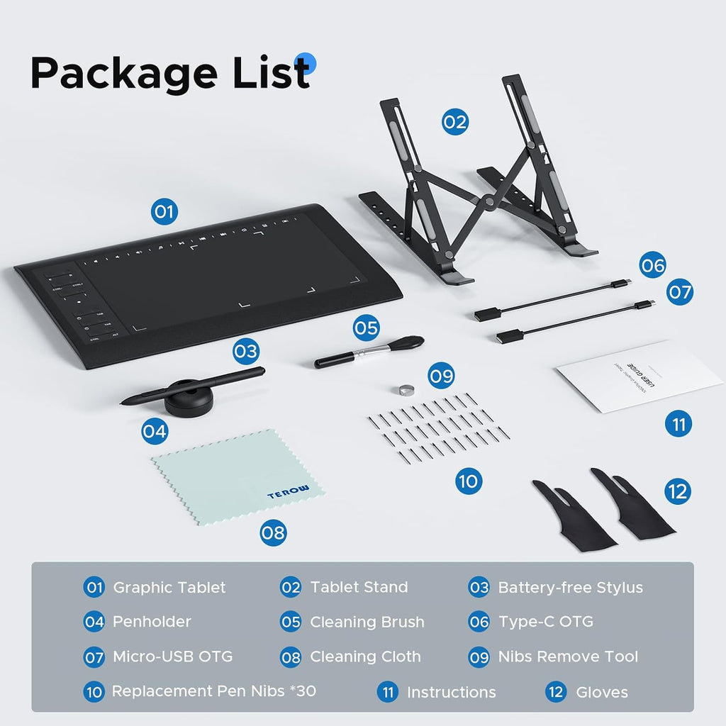 Graphics Drawing Tablet with Stand,10x6 Inch Drawing Tablet with 8192 Level Pen,12 Hot Keys,Digital Drawing Pad Compatible with PC/Mac/Android for Painting,Design&Online Teach