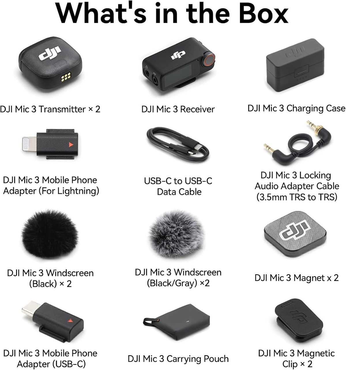 DJI Mic 3 (2 TX + 1 RX + Charging Case) + Lightning Adapter