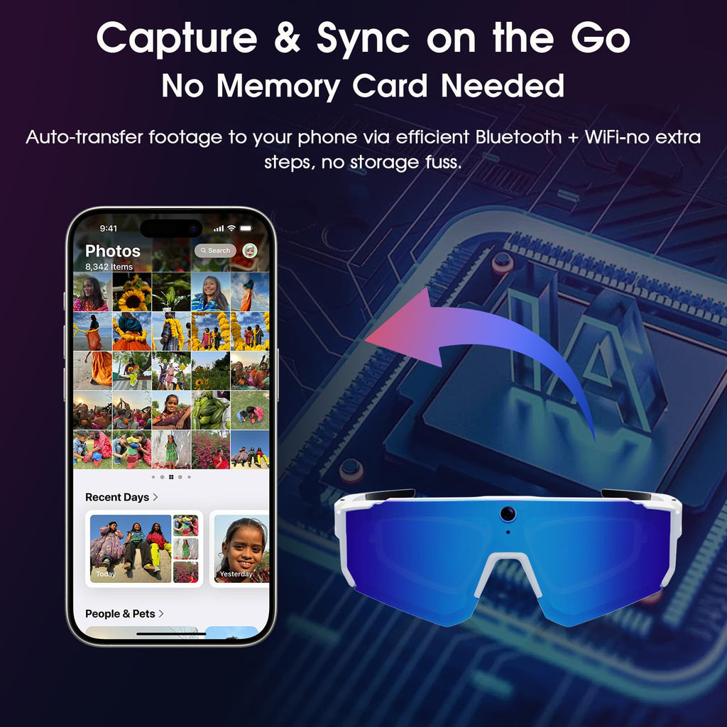 AI Smart Glasses with Camera for Cycling & Outdoor Sports - Blue