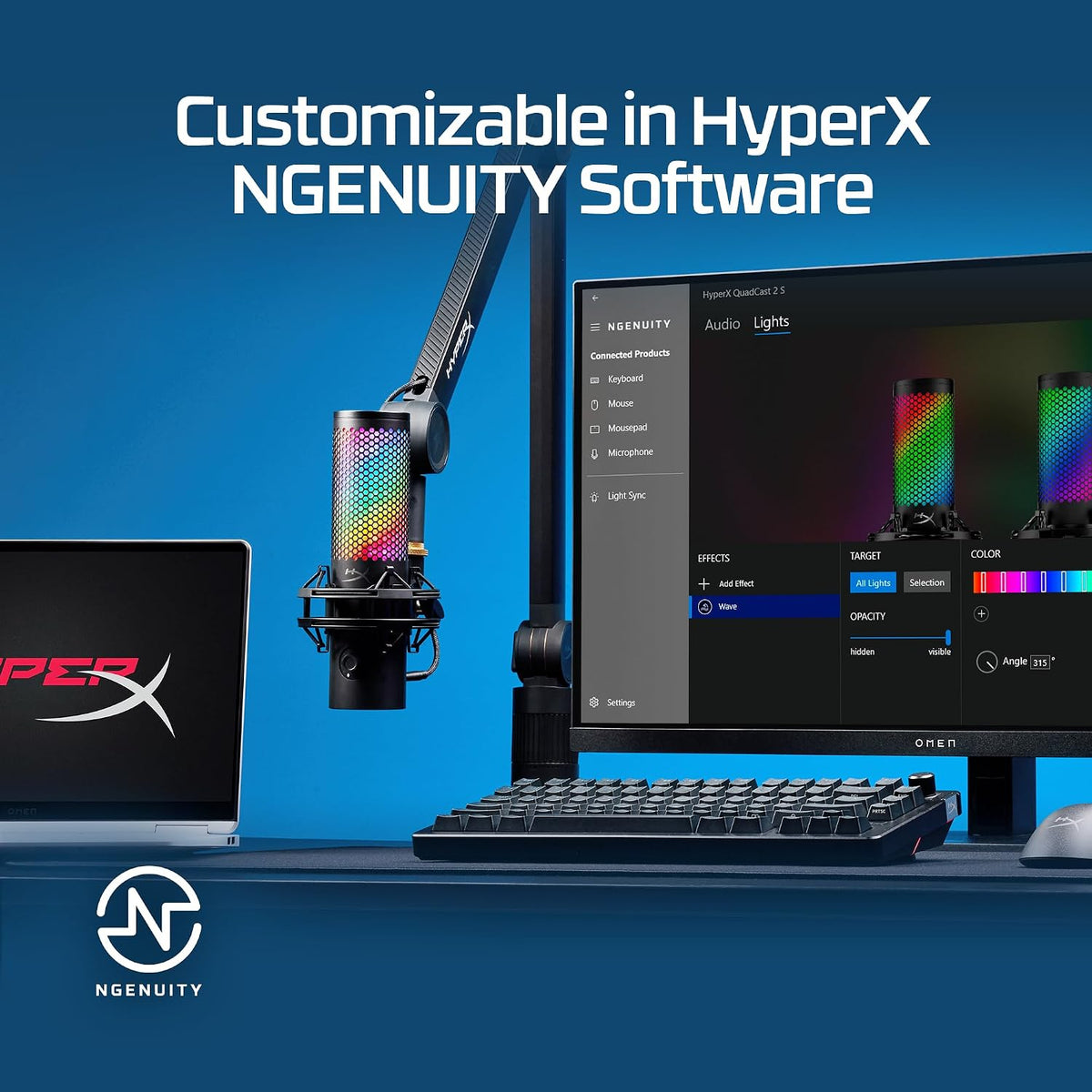 HyperX QuadCast 2 S â USB Microphone, with RGB Lighting, Streaming and Podcasting, with On-Board Controls, LED Lighting, Removable Shock Mount, PC, Mac, USB-C - Black