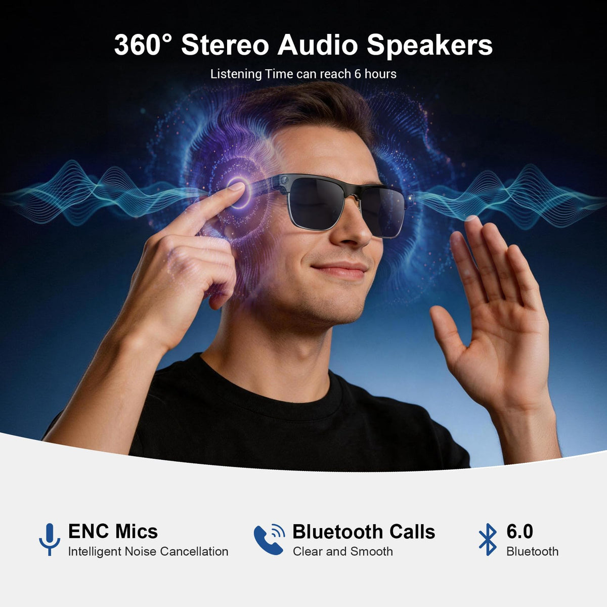 Blackview AI Smart Glasses with Camera, BT Call/Photo/4K HD Video Recording Glasses with Real-Time Translation, AI Voice Assistant, Object Recognition, Blue Light Blocking Graduated Lenses