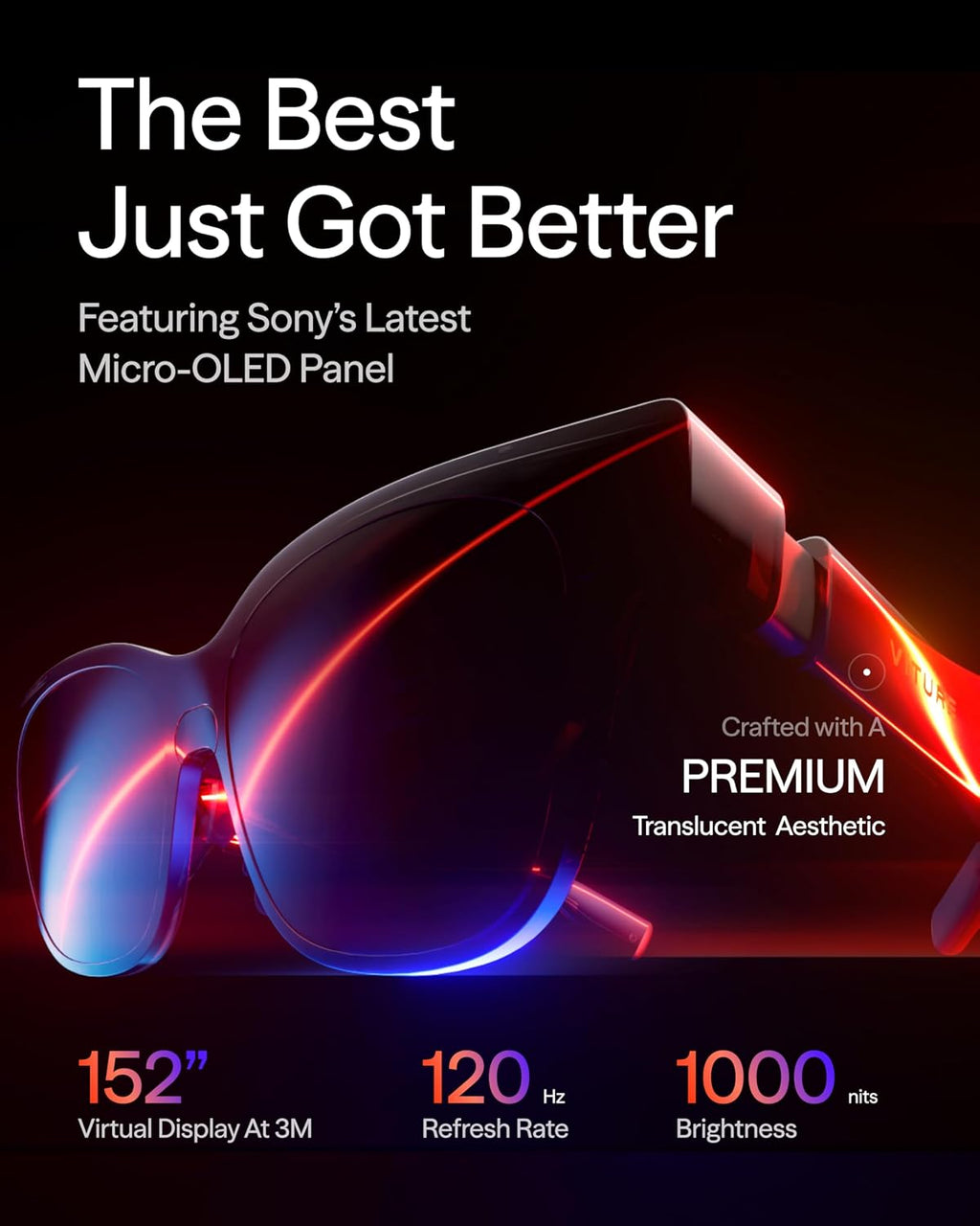 VITURE Luma Pro XR/AR Glasses, 152" 1200p 1000 Nits Sharp Screen, 52Â° FOV