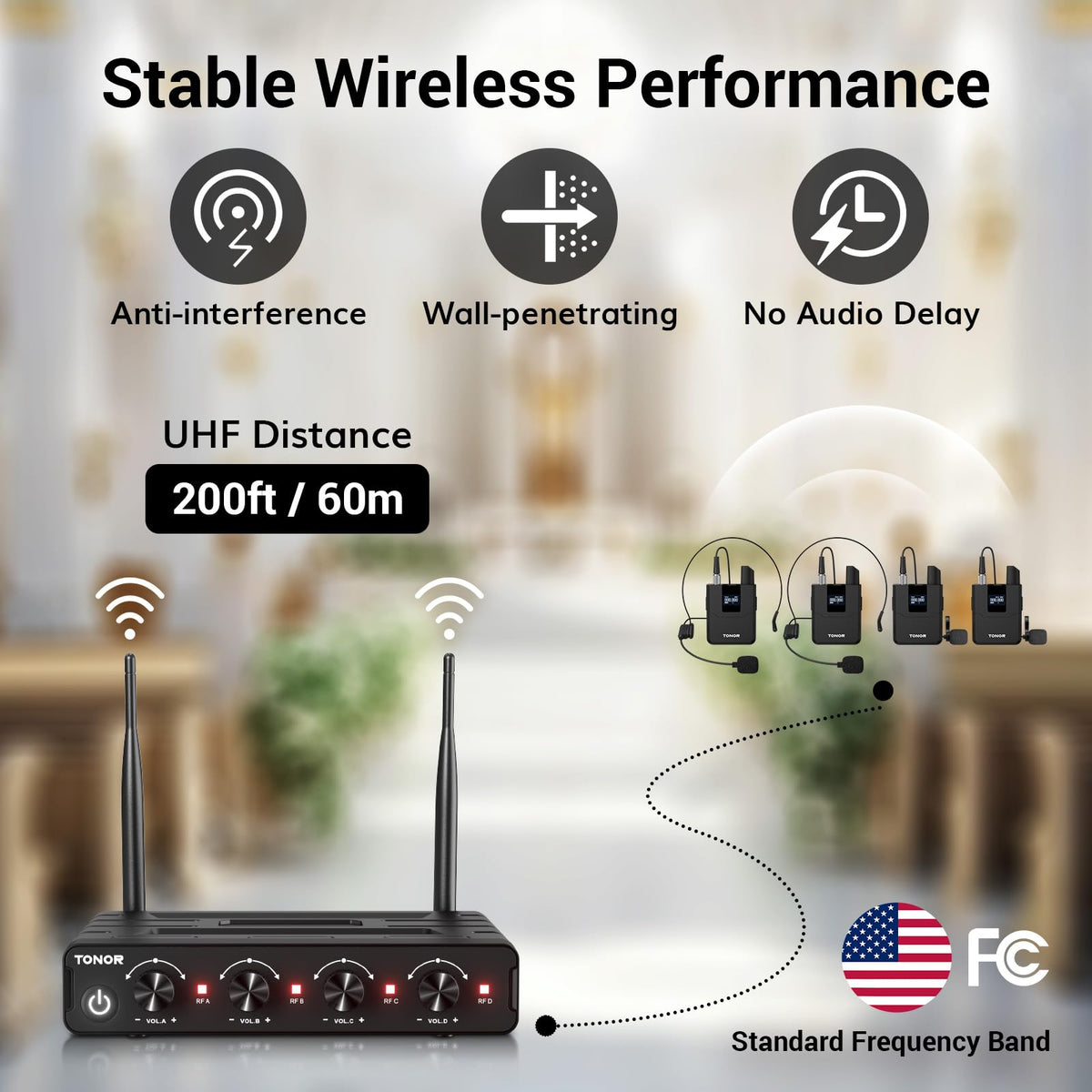 TONOR Wireless Microphone System, Handheld Mic Set with Headset/Lapel Mics